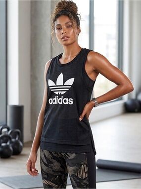 Adidas || Black Mesh Tank Top with White Logo || XS